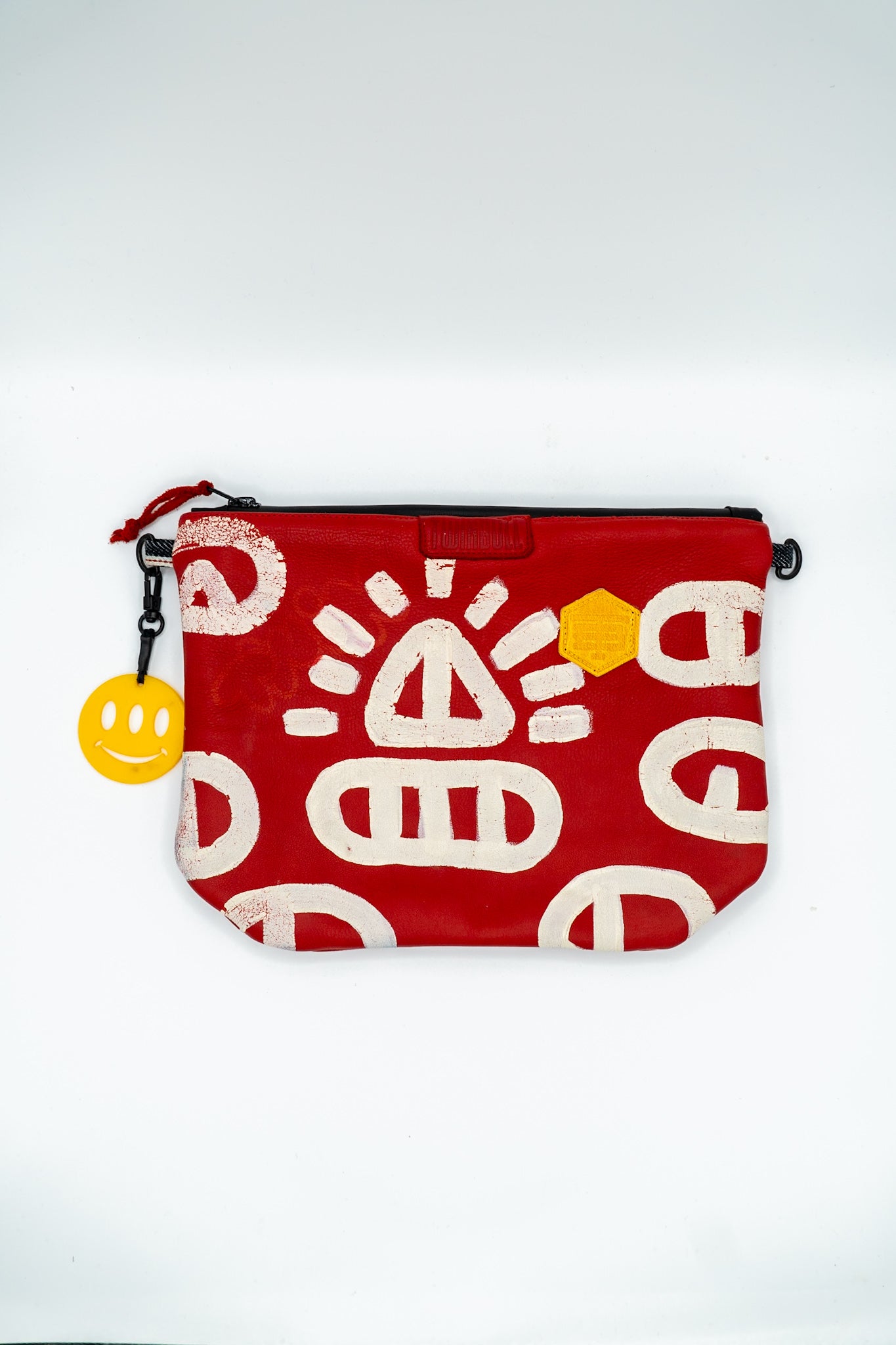 Red Leather Pouch No. 008, handmade TWINBULL bag, front product view